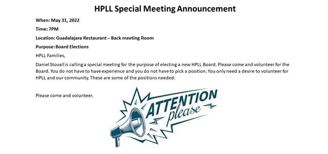 Special meeting announcement